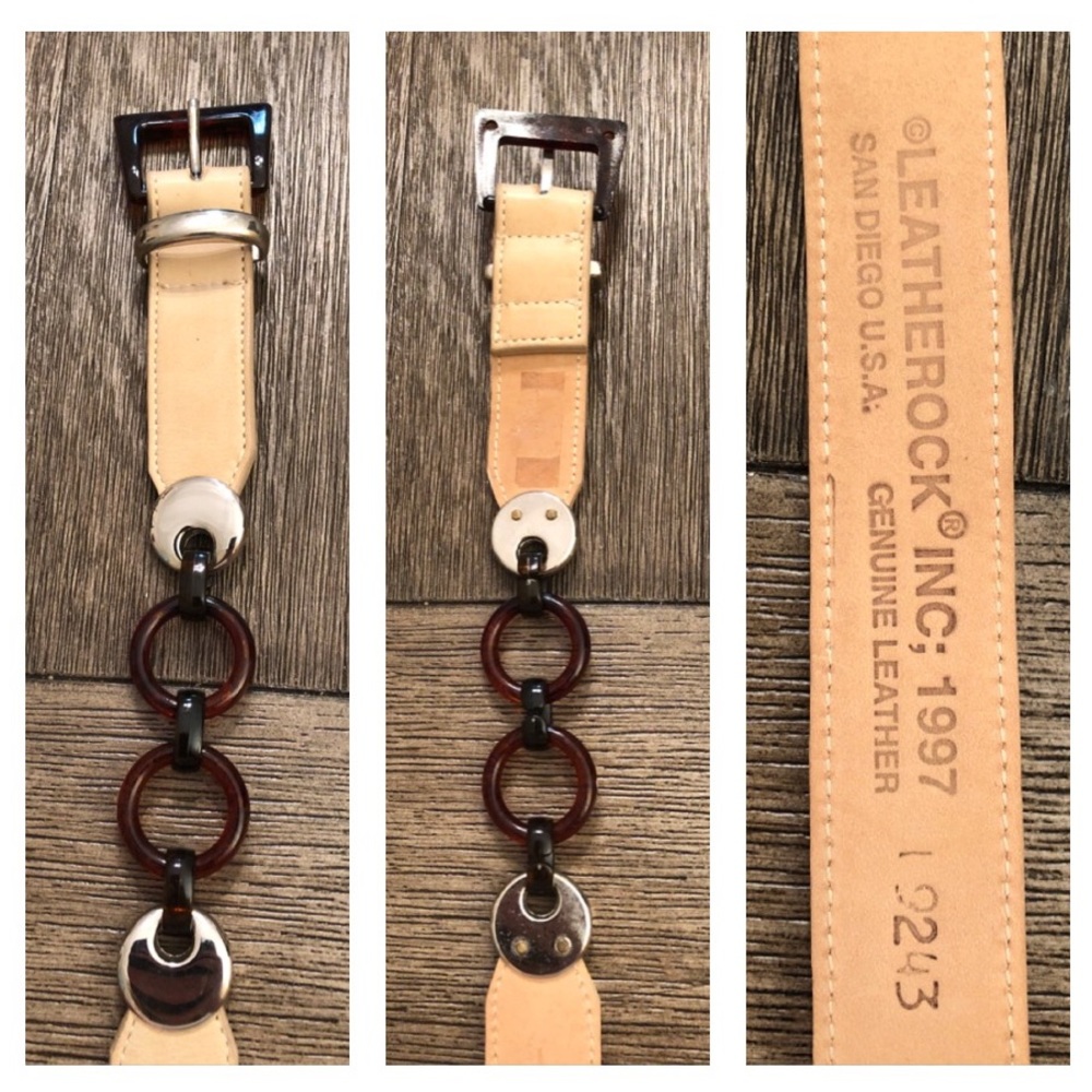 LEATHEROCK Tan Leather & Tortoise Shell Link Belt - Picture 4 of 12